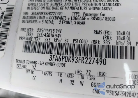 2015 Ford Fusion Titanium from USA, damaged, VIN 3FA6P0K93FR227490